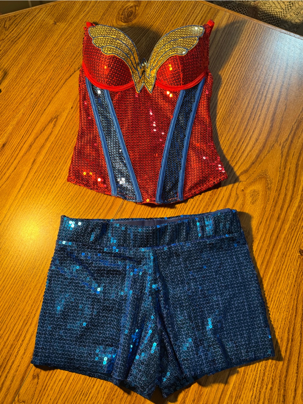 DC Comics Wonder Woman sequin corset top and Sequin Shorts Halloween Cosplay